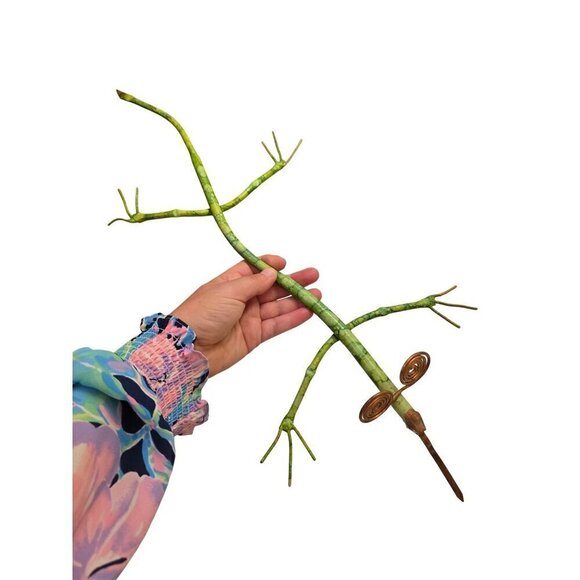 Whimsical Green Wire Lizard Sculpture With Spiral Eyes & Long Tail - Picture 14 of 16